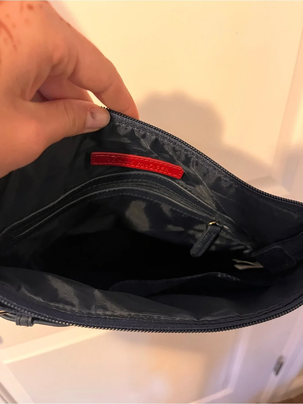 Tommy Hilfiger Navy and Dark Blue Striped Messenger Bag with clutch wallet